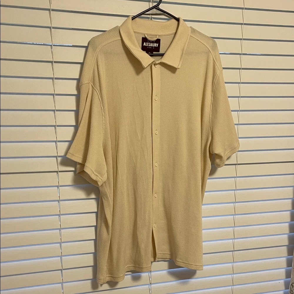 Alesbury Men's Cream Waffle Button Down Relaxed Fit Shirt